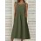 Women Solid Pleated Crew Neck Casual Sleeveless Dress