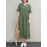 Women Solid Notched Neck Drawstring Waist Short Sleeve Dress