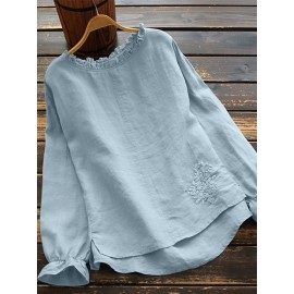 Calico Printed Ruffle Sleeve O-neck Blouse For Women