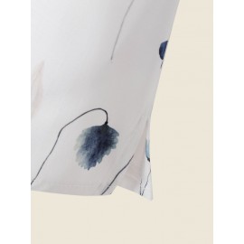 Women Vintage Floral Plant Print Crew Neck Short Sleeve Blouse