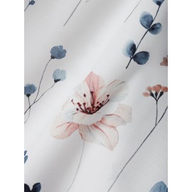 Women Vintage Floral Plant Print Crew Neck Short Sleeve Blouse