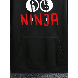 Mens Japanese Ninja Letter Print Kangaroo Pocket Drawstring Hoodies Winter