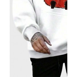 Mens Cute Cat Graphic Kangaroo Pocket Casual Drawstring Hoodies Winter