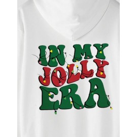 Mens Christmas Letter Back Print Kangaroo Pocket Drawstring Hoodies Winter